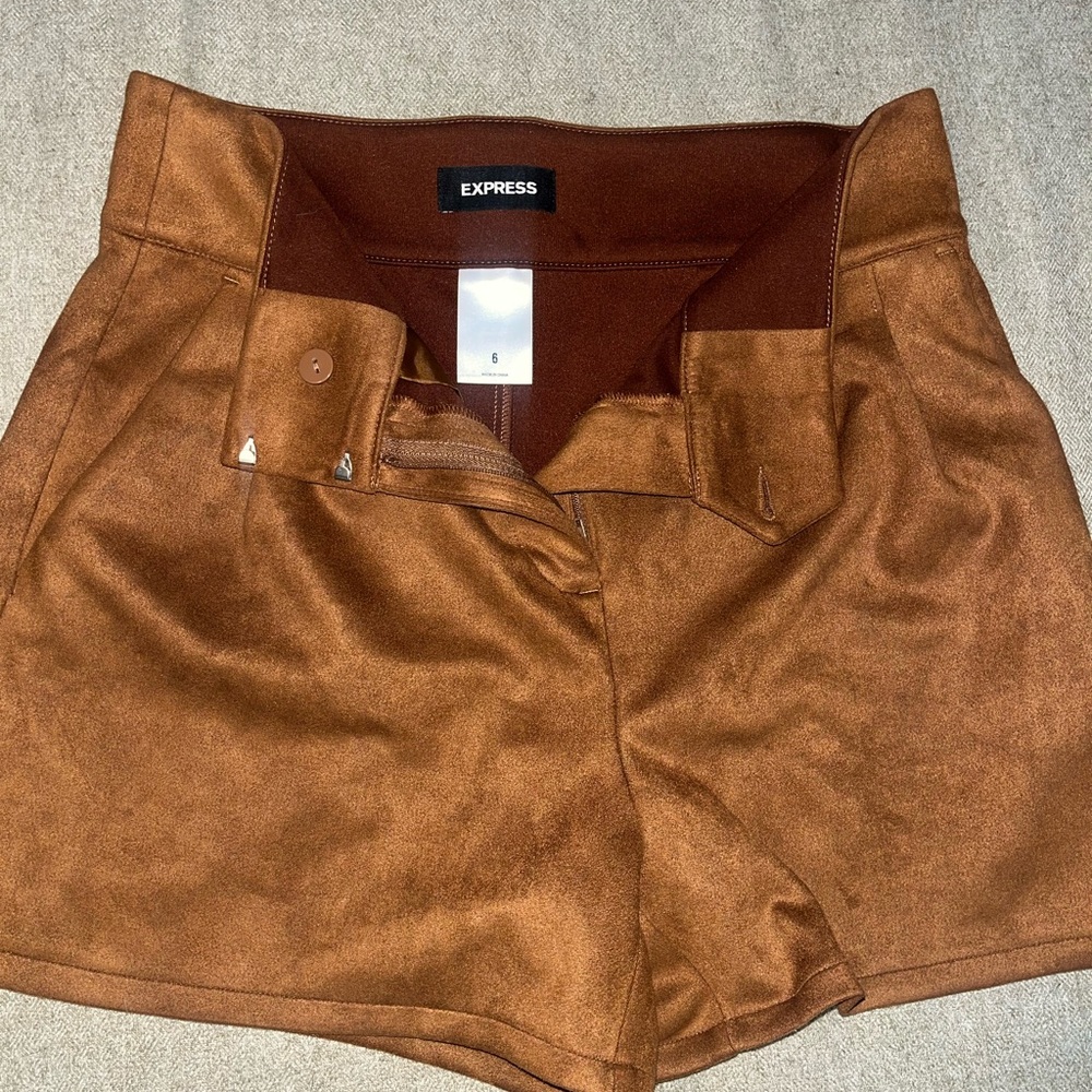 Express High Waist Brown Suede Shorts - Picture 2 of 3